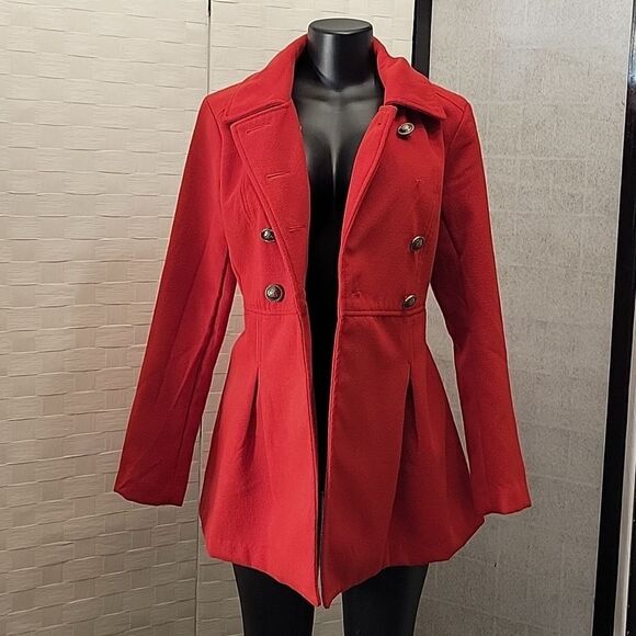 IRIS BASIC COAT NOTCH LAPEL DOUBLE BREASTED FIT & FLARE COAT - Picture 11 of 15